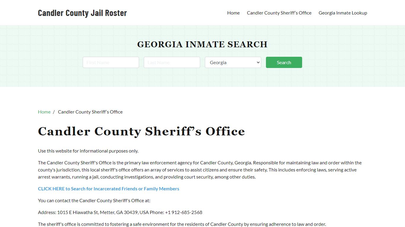 Candler County Sheriff Office, GA, Arrest Warrants Search