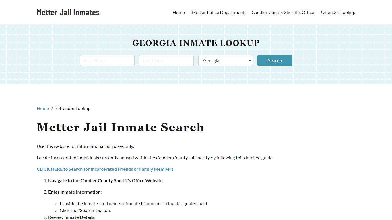 Metter, GA Detainee Lookup